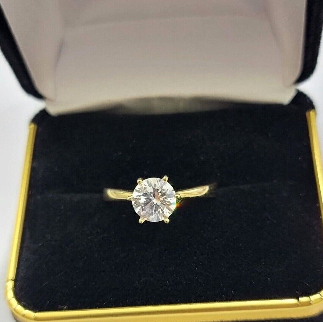 10k Yellow Gold Ladies Solitaire Ring For Womens Casual Band SALE Real Brand New - GoldenlinQ